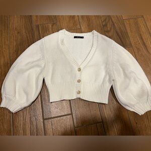 Deluc Off White Crop Puff Sleeve Cardigan New Without Tags  Large Cotton